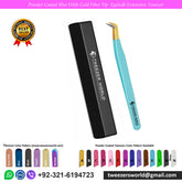 Powder Coated Blue Handle With Gold Fiber Tip Eyelash Extension Tweezer